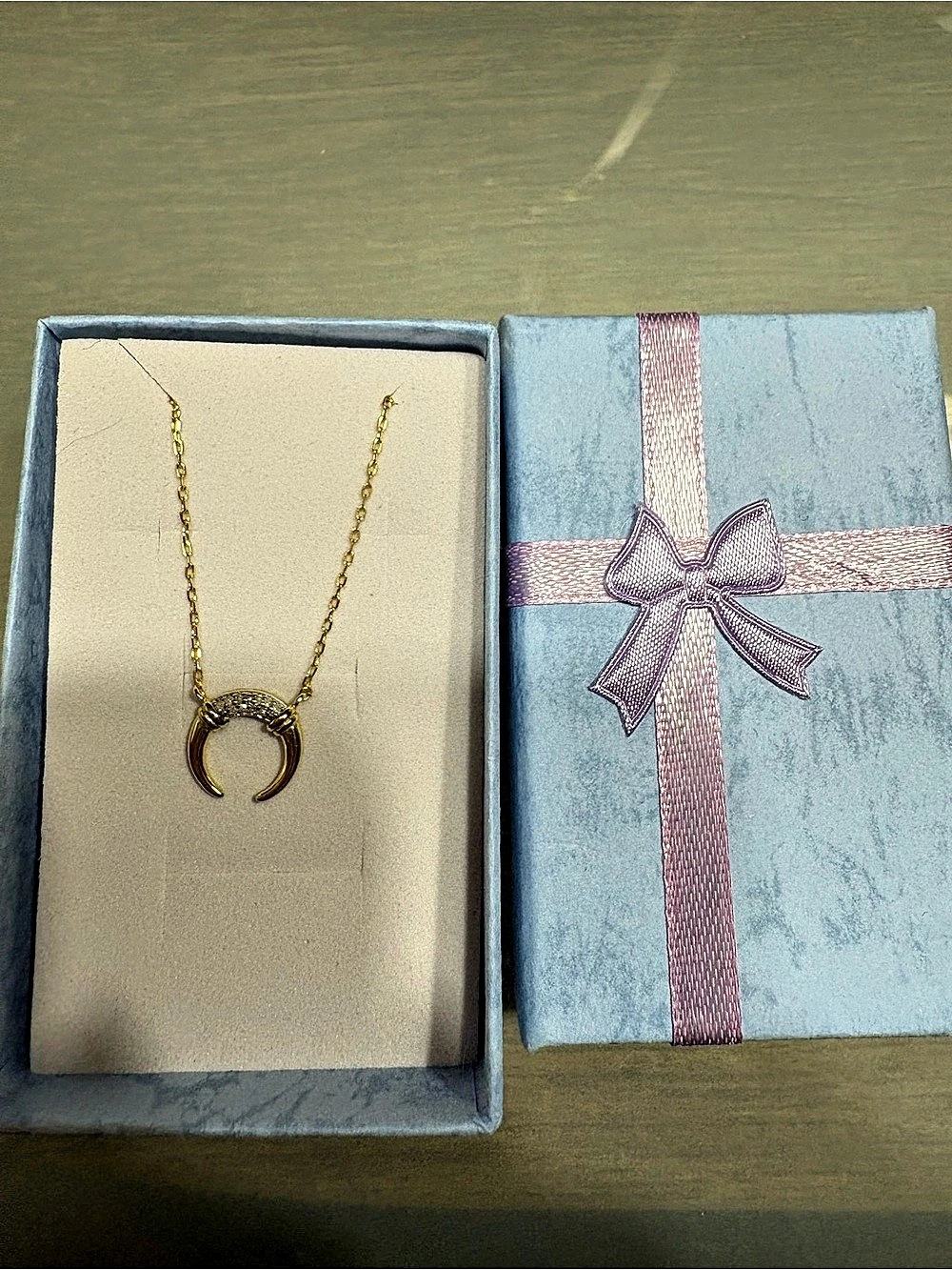 Gold over 925 silver Diamond Crescent Horn Necklace NWT